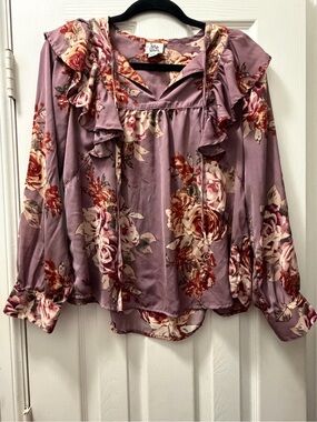 ivy jane Mauve Floral Ruffle Blouse